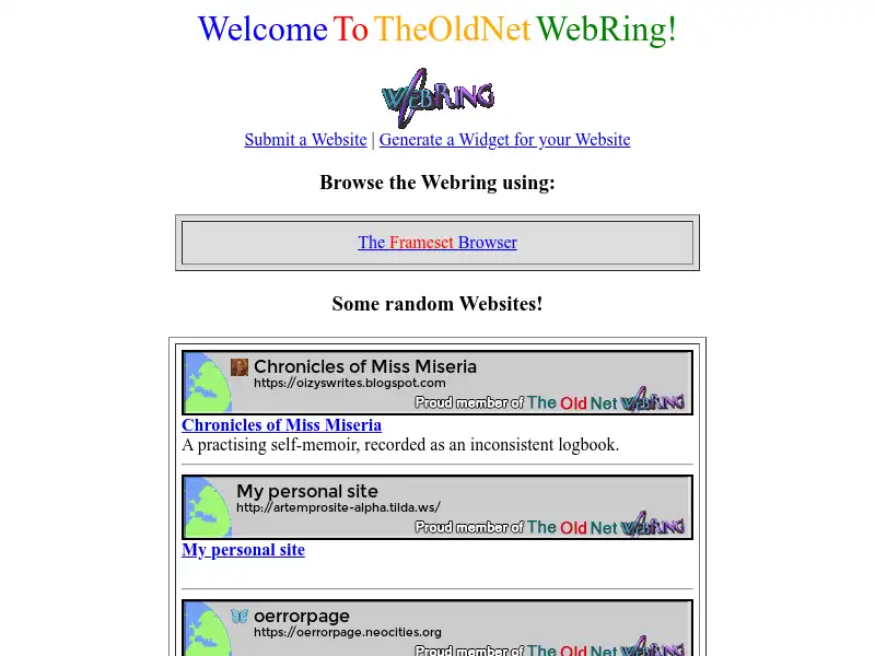 screenshot of The Old Internet Webring!
