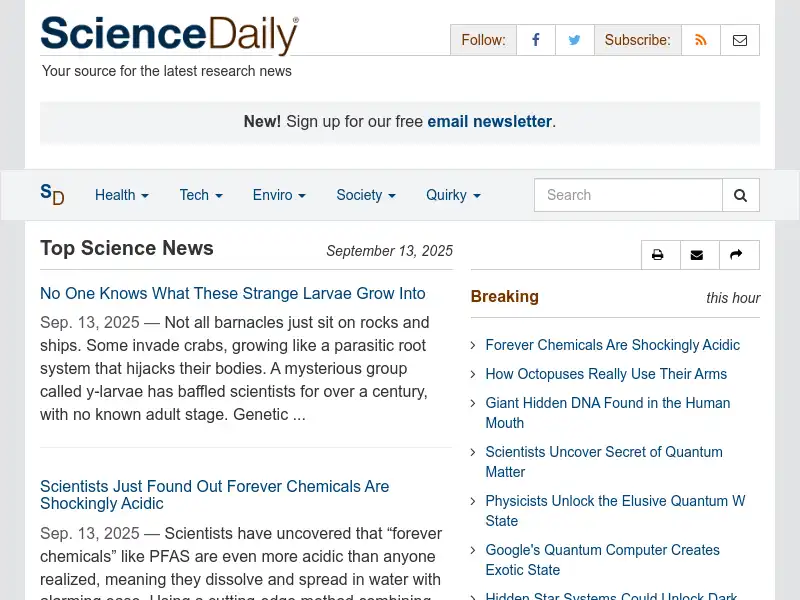 screenshot of ScienceDaily