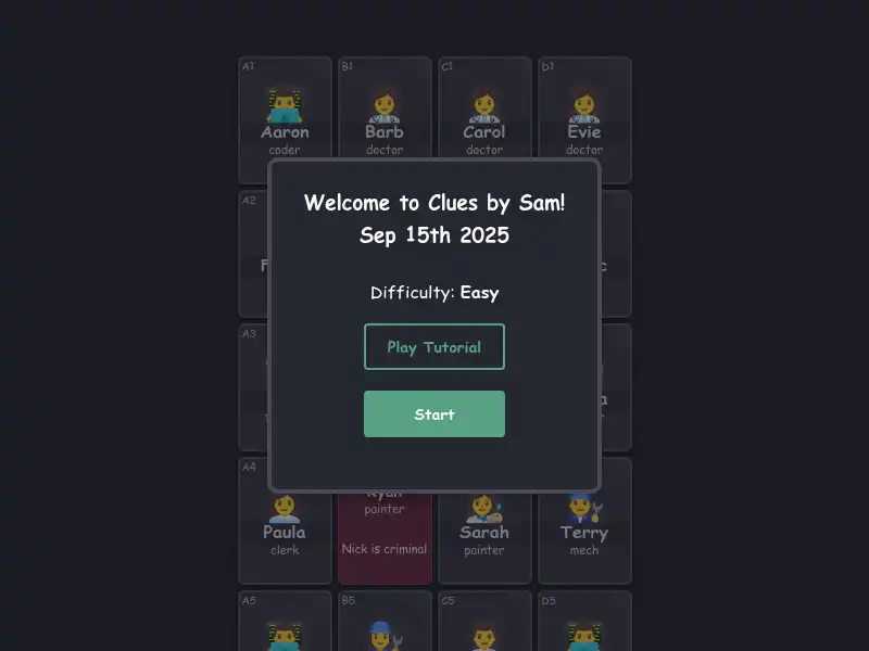 screenshot of Clues By Sam