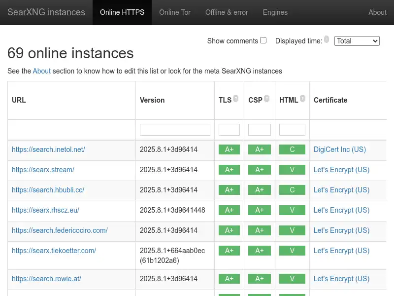 screenshot of SearXNG