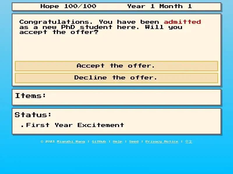 screenshot of PhD Simulator
