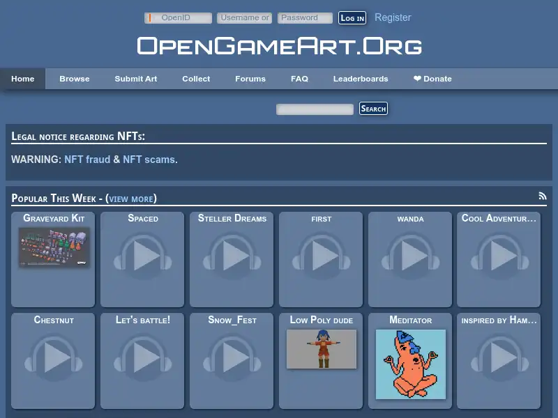 screenshot of OpenGameArt.org