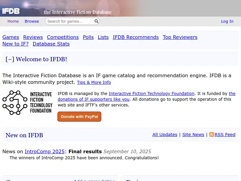 screenshot of The Interactive Fiction Database