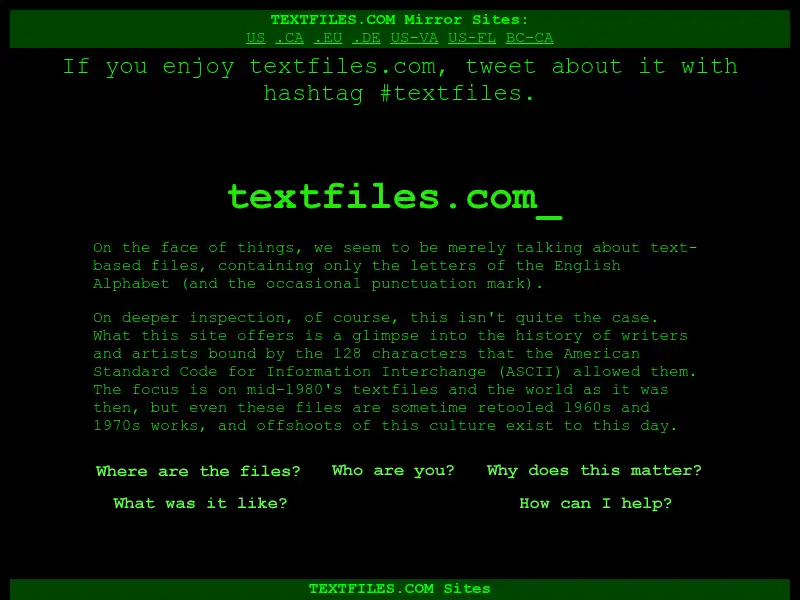 screenshot of www.textfiles.com