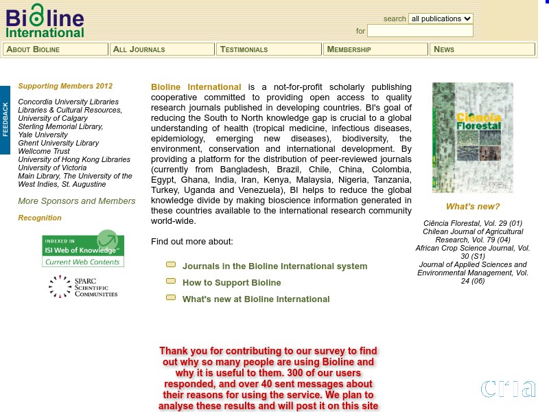 screenshot of Bioline International