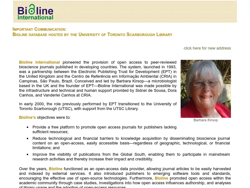 screenshot of Bioline International