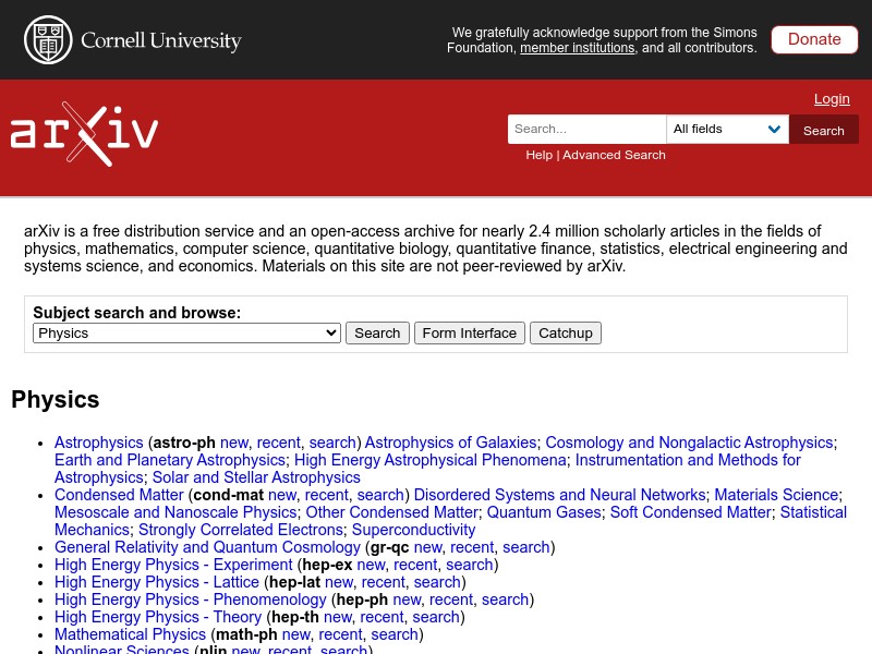 screenshot of arXiv