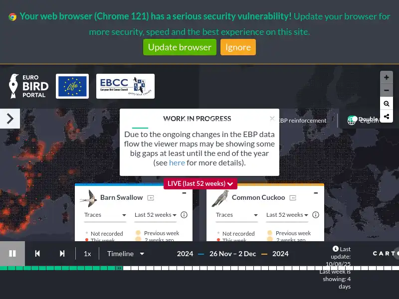 screenshot of Euro Bird Portal