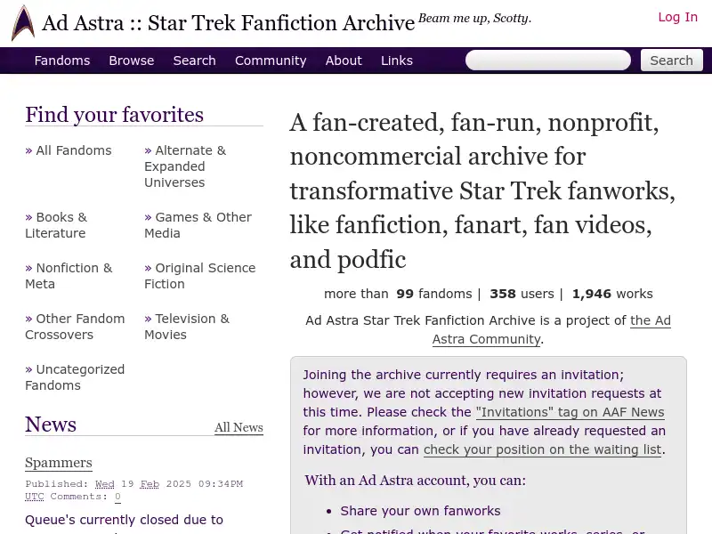 screenshot of www.adastrafanfic.com