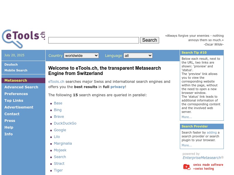 screenshot of eTools.ch