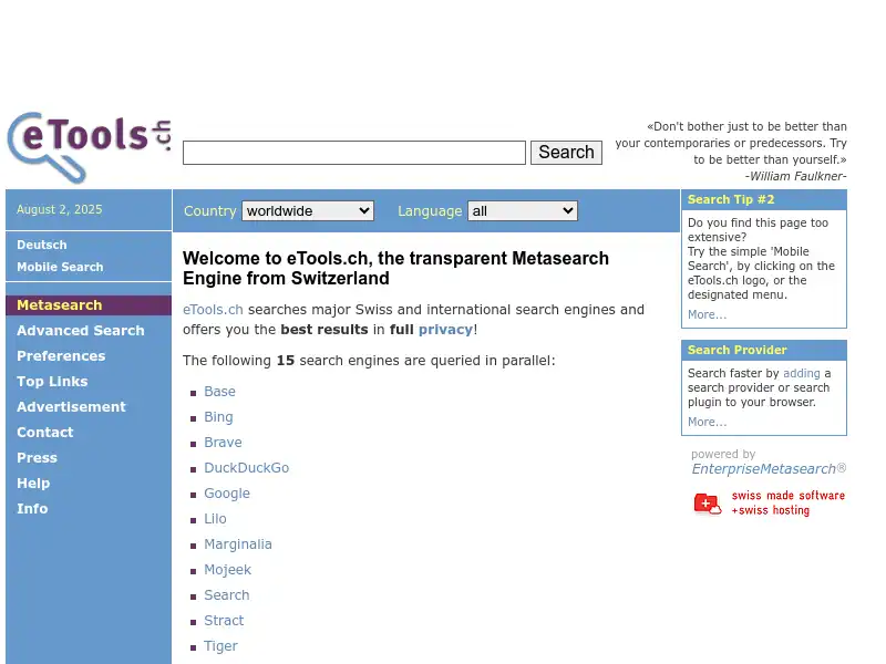 screenshot of eTools.ch