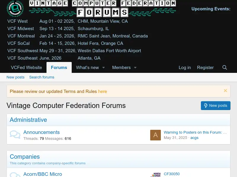 screenshot of Vintage Computer Federation Forums