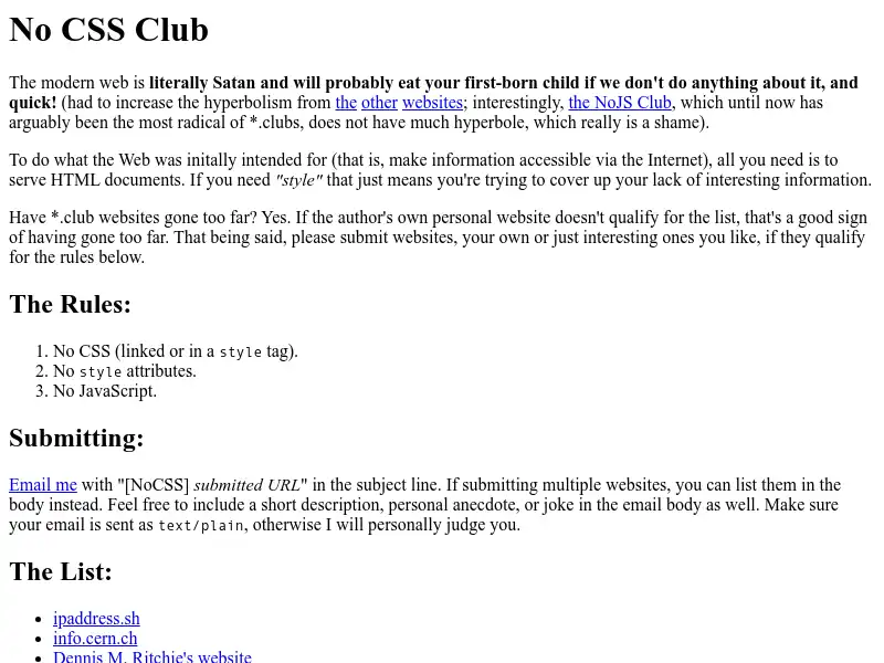 screenshot of No CSS Club