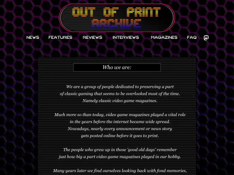 screenshot of Out-of-Print Archive