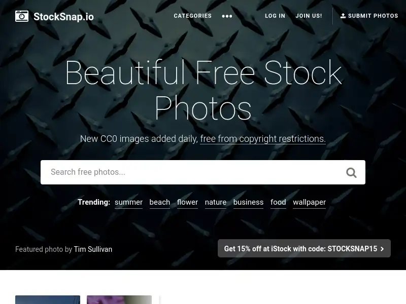 screenshot of StockSnap.io