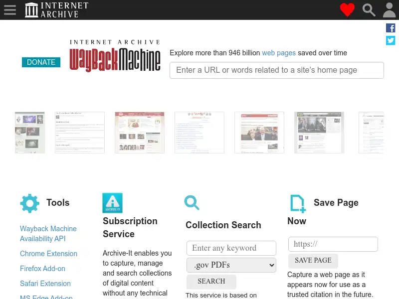 screenshot of Wayback Machine