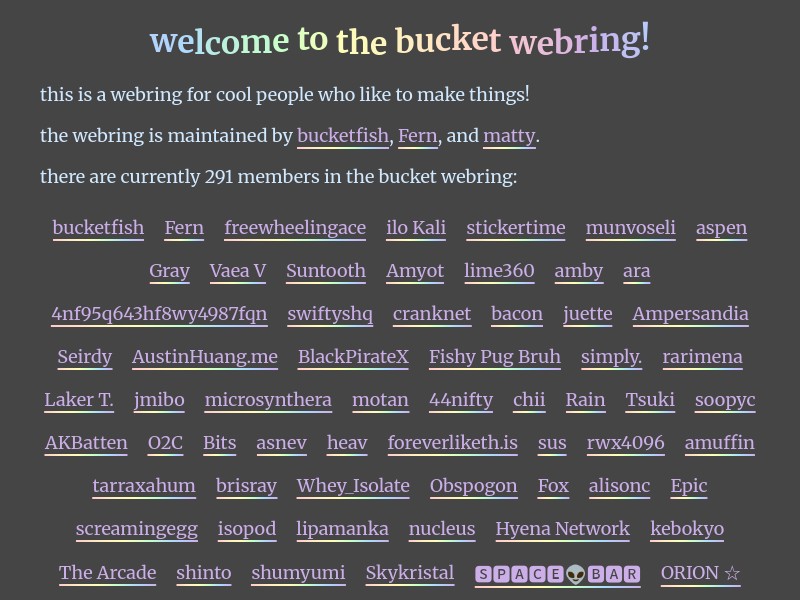 screenshot of bucket webring!