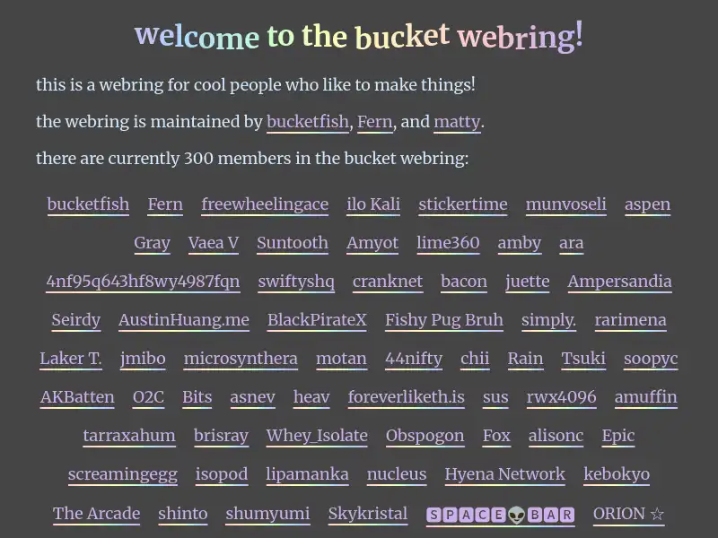 screenshot of bucket webring!