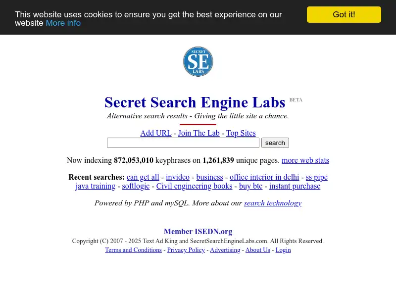 screenshot of Secret Search Engine Labs