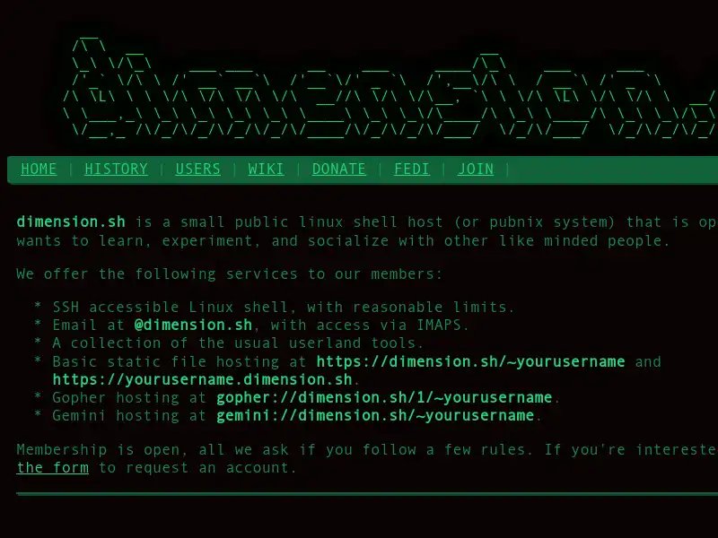 screenshot of dimension.sh