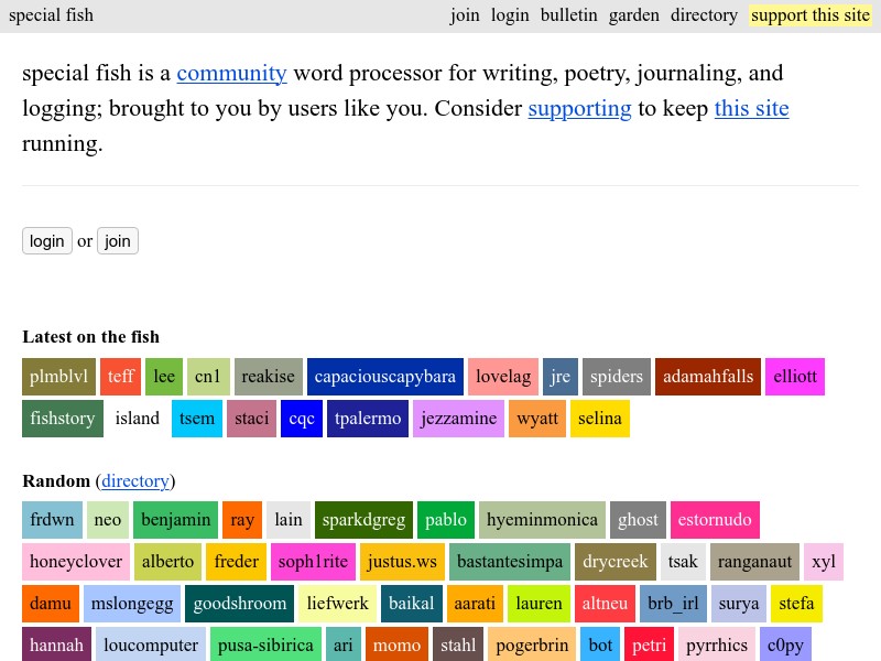 screenshot of special.fish