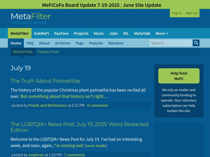 screenshot of MetaFilter