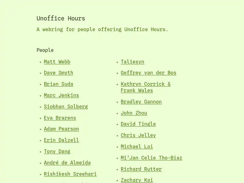 screenshot of Unoffice Hours Webring