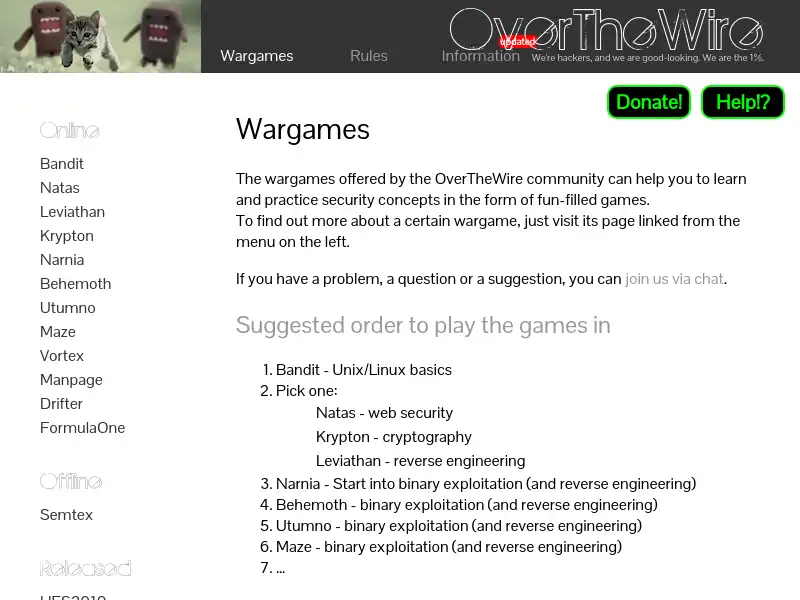 screenshot of overthewire.org