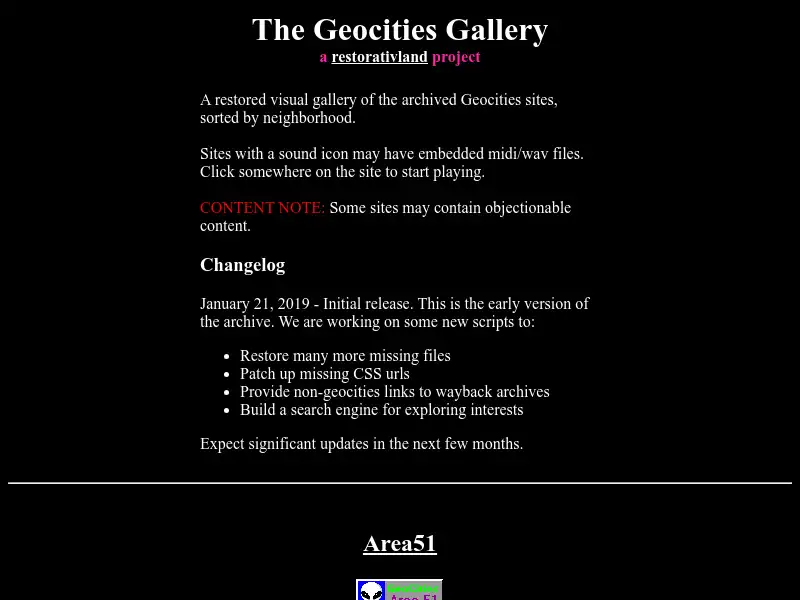 screenshot of The Geocities Gallery