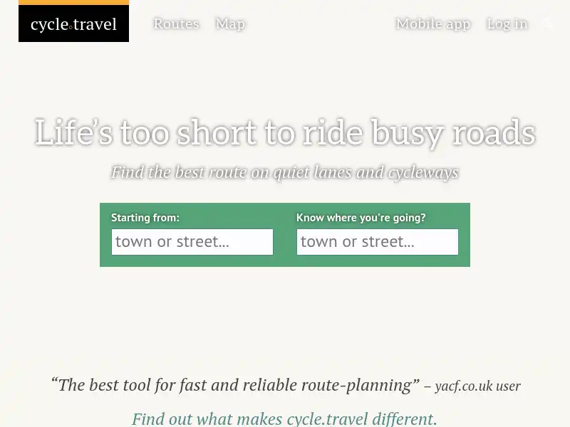 screenshot of cycle.travel