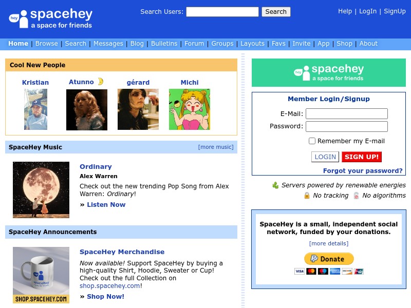 screenshot of SpaceHey