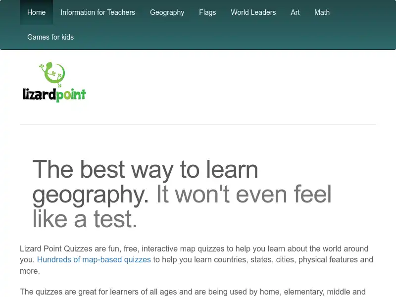 screenshot of Lizard Point Quizzes