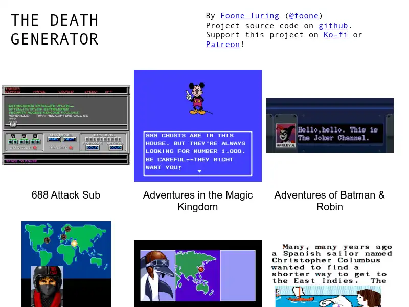 screenshot of The Death Generator