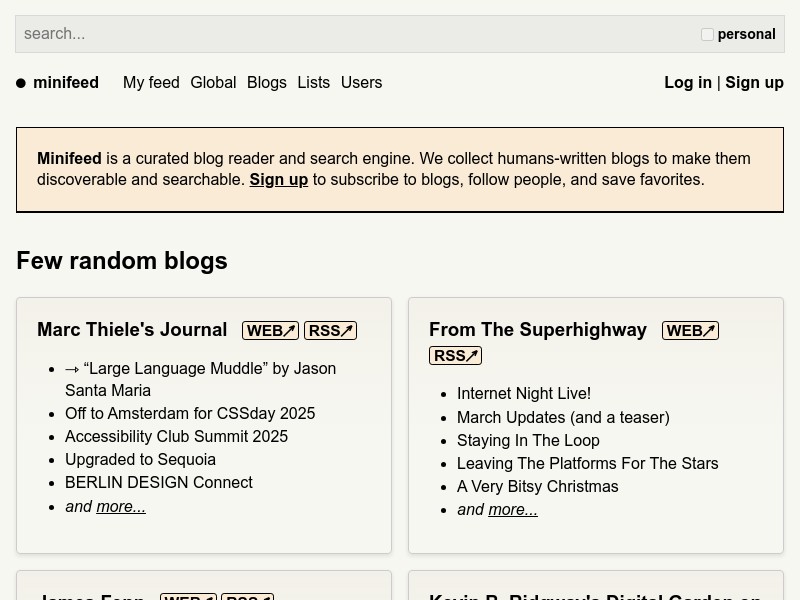 screenshot of minifeed