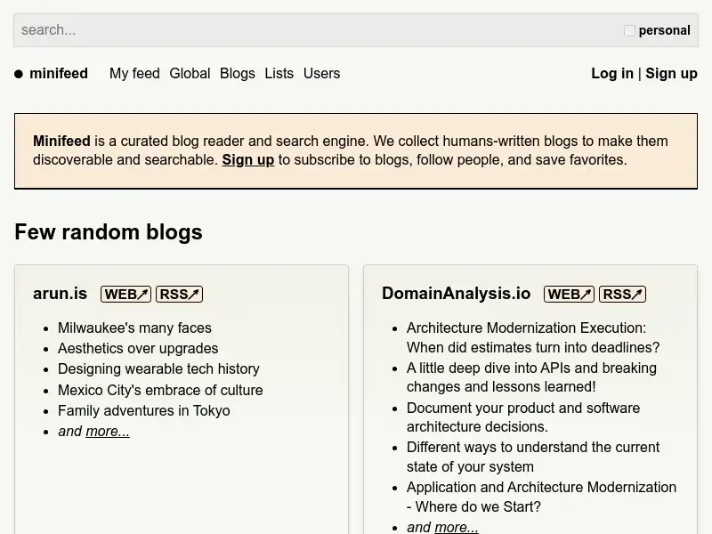screenshot of minifeed