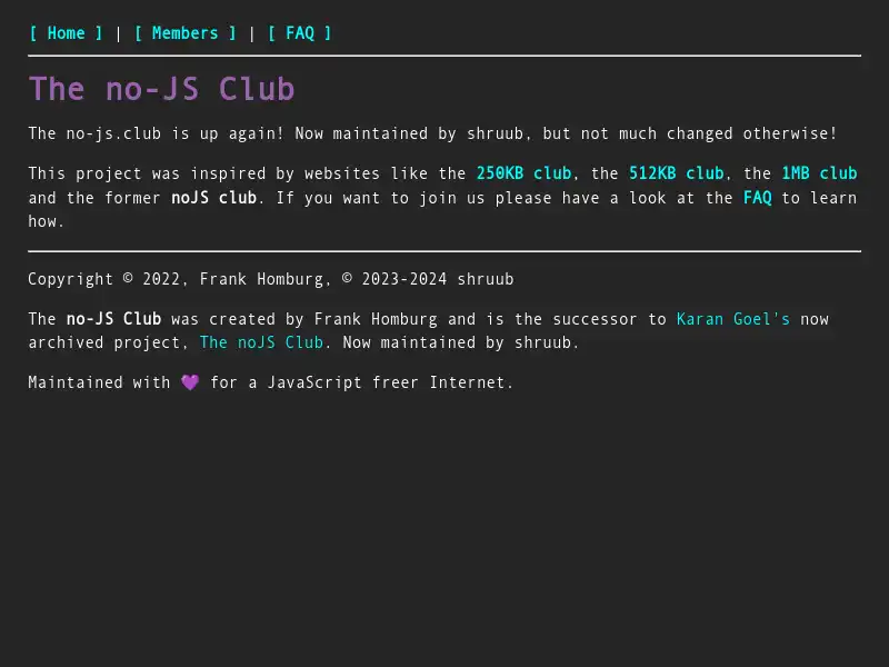 screenshot of no-JS.club