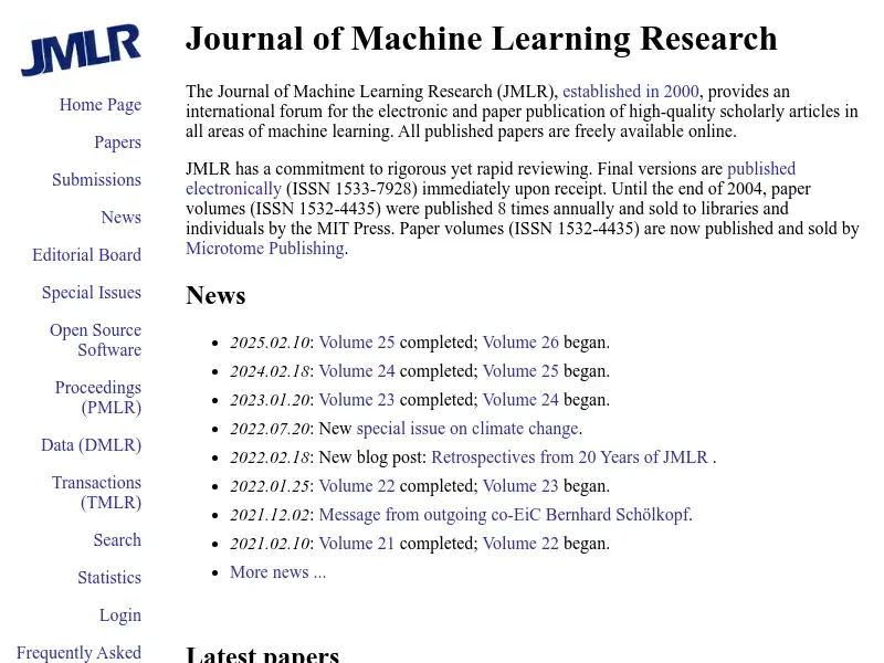 screenshot of jmlr.org