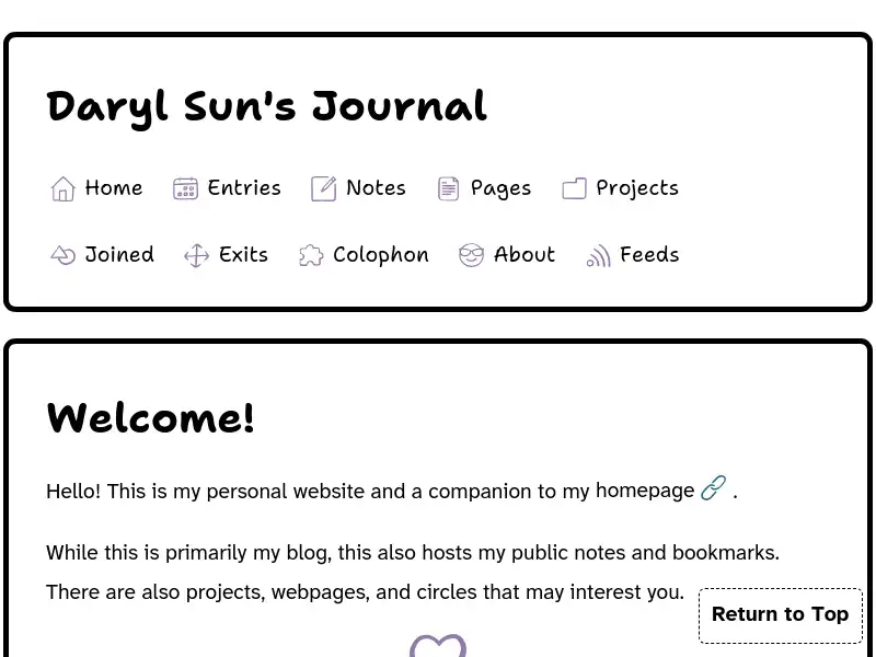 screenshot of Daryl Sun's Journal