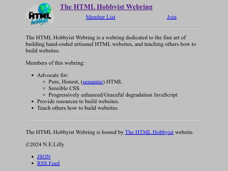 screenshot of The HTML Hobbyist Webring