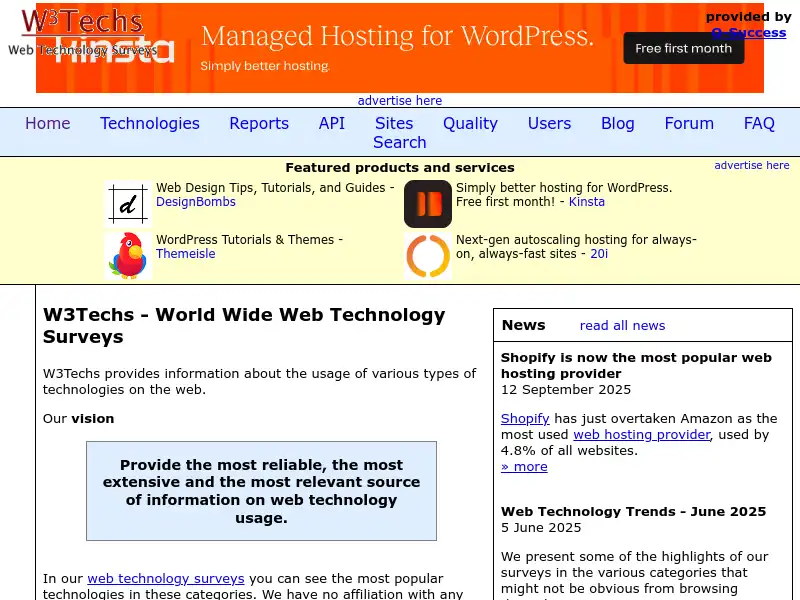 screenshot of W3Techs