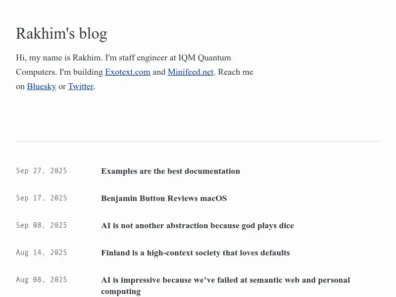 screenshot of Rakhim's blog