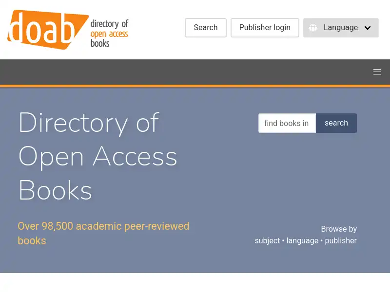 screenshot of Directory of Open Access Books