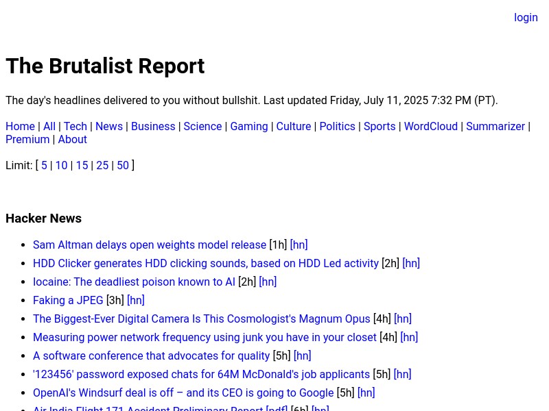 screenshot of The Brutalist Report
