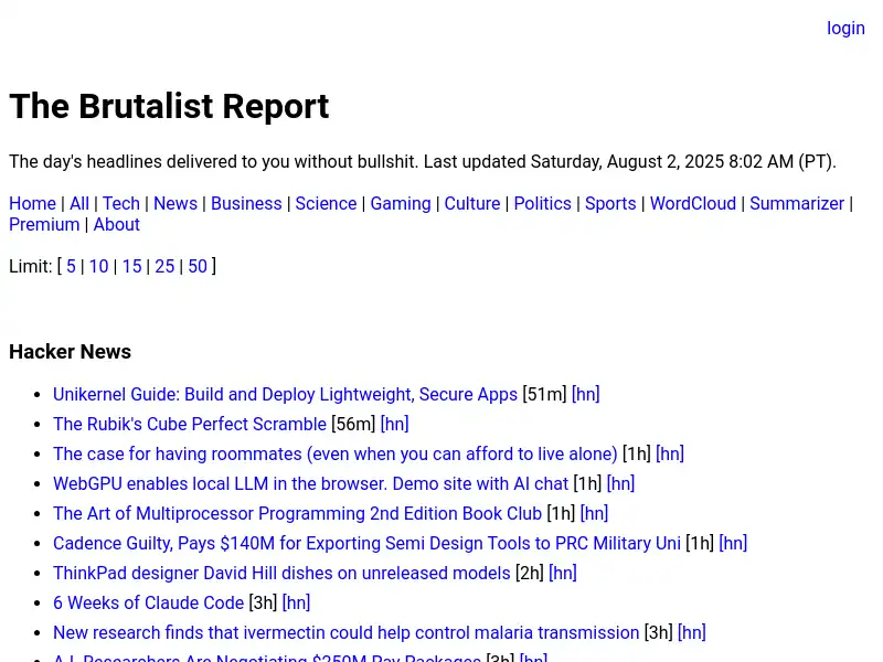 screenshot of The Brutalist Report
