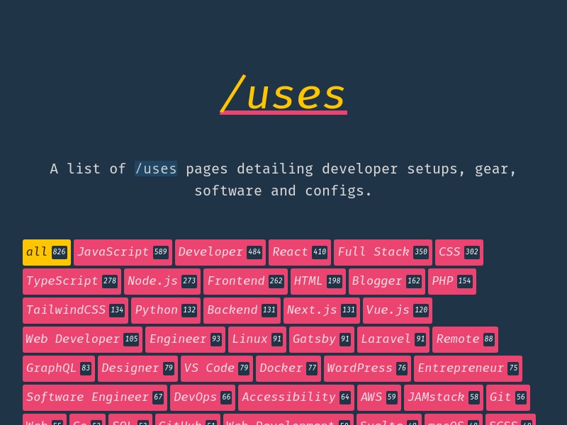 screenshot of uses.tech