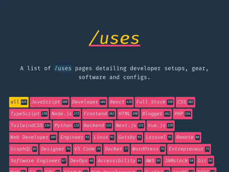screenshot of uses.tech