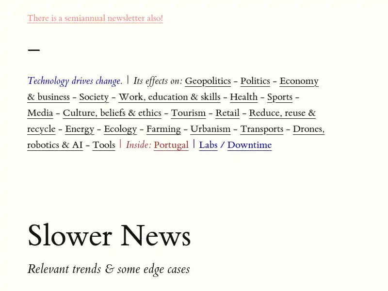 screenshot of Slower News