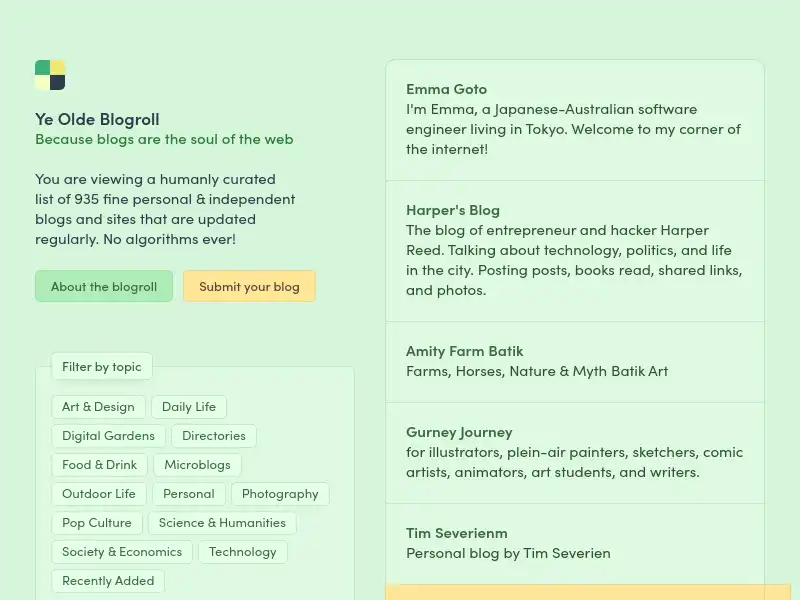 screenshot of Ye Olde Blogroll