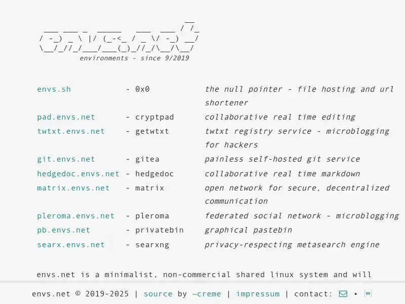 screenshot of envs.net