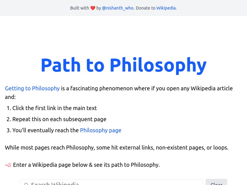 screenshot of Path to Philosophy